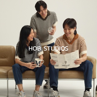 ภาพหน้าปกสินค้า🔥️ทักแชทรับโค้ดลดเพิ่ม Striped Knit Polo Shirt HOB STUDIOS ที่เกี่ยวข้อง