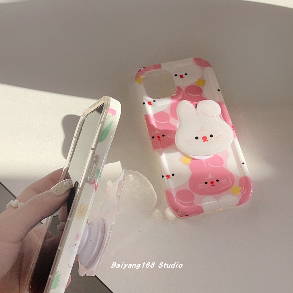 เคส-สำหรับ-ไอโฟน-เคสซิลิโคน-สินค้าพร้อมส่งจากไทย-สำหรับ-iphone-14-13-12-11-pro-max-เคสกระต่ายหน้าชมพูขาว-ไอริงtpu-s1263