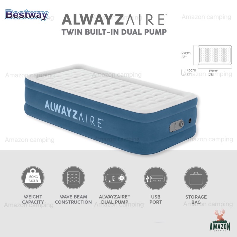 ที่นอน-bestway-ที่นอนเป่าลมขนาด3-ฟุต-6713p-รุ่นใหม่-2023-โครงสร้างแข็งแรง-เนื้อผ้านุ่ม-รับน้ำหนักได้-150-kg