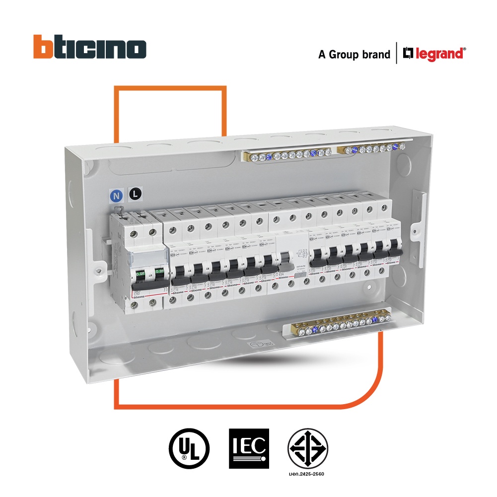 bticino-ชุดตู้คอนซูมเมอร์-ยูนิต-din-type-14-ช่อง-ระบบแบบเกาะราง-เมนเบรกเกอร์-2p-50a-rcd-2p-63a-ลูกย่อย-btc-14din50s