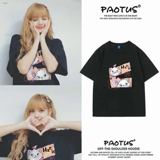 ™✇Lisa เดียวกัน Mary cat เสื้อยืดผู้หญิงแขนสั้นผ้าฝ้ายการ์ตูนใหม่