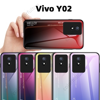 เคสโทรศัพท์มือถือกระจกนิรภัย แบบแข็ง ไล่โทนสี หรูหรา สําหรับ Vivo Y02 Y 02 Y02s Yo2 Y01 Y15S Y15a Y16 Y22 Y22S Y35