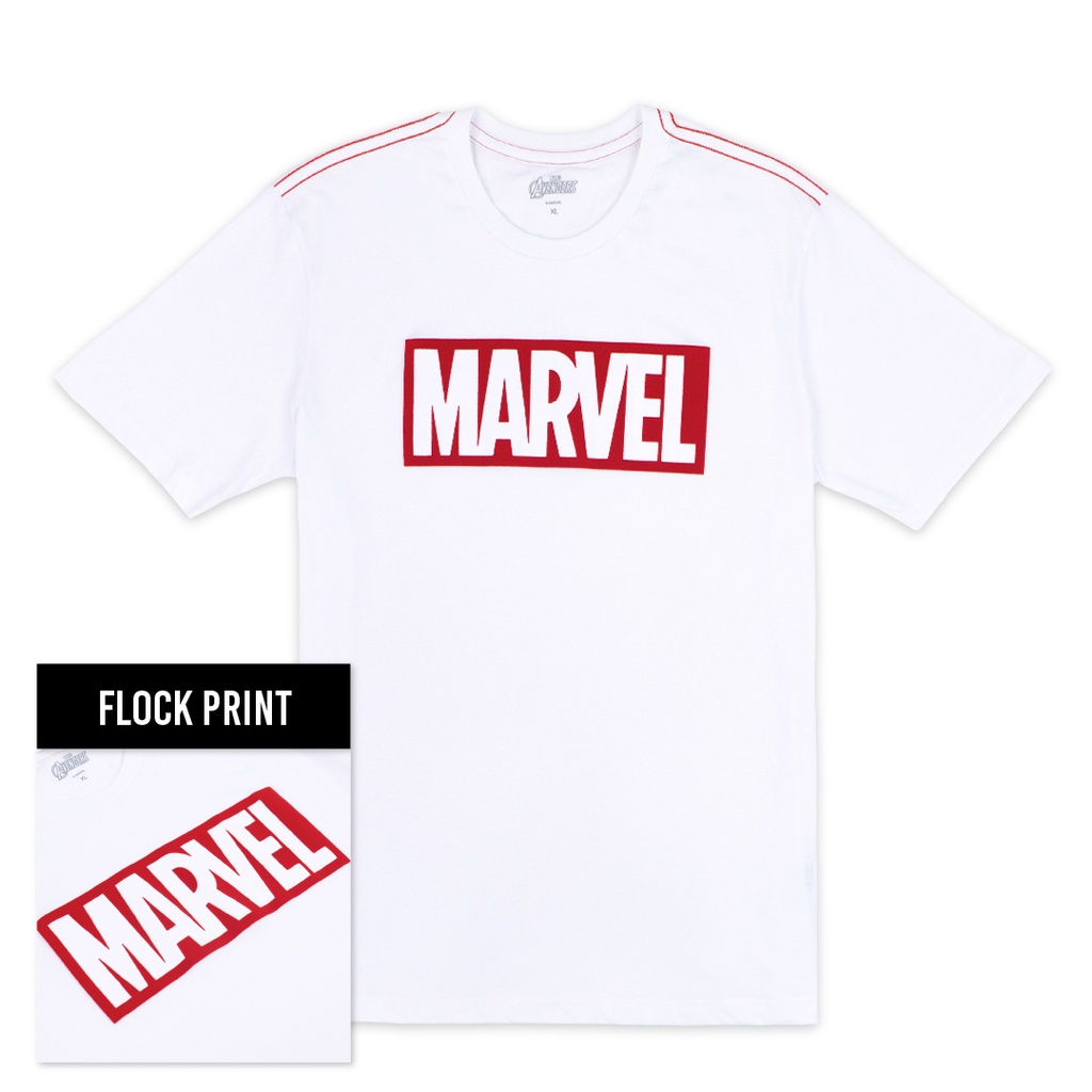 marvel-men-logo-flock-print-micro-brush-t-shirt-เสื้อมาร์เวลผู้ชายพิมพ์กำมะหยี่-ผ้าไมโครบรัช-สินค้าลิขสิทธ์แท้100-01