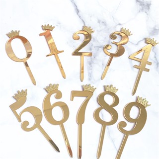 【AG】Cake Numeral Topper Crown Style Dazzling Acrylic Number Cake Topper Anniversary Birthday Party Decoration for Home