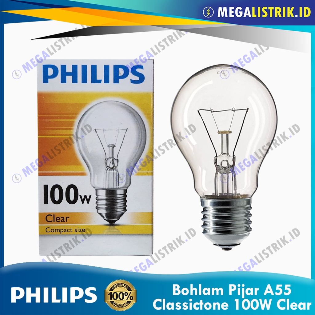 หลอดไฟ Philips 100W CLEAR 100W BULB A55 E27 220V AC | Shopee Thailand