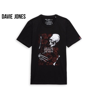 DAVIE JONES เสื้อยืดพิมพ์ลาย สีดำ Graphic Print T-Shirt in black TB0326BK