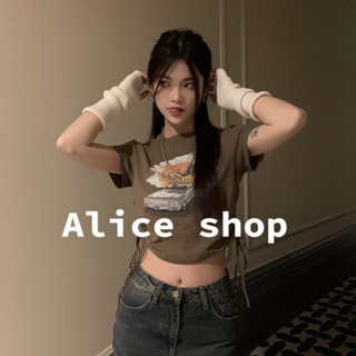 Alice  เสื้อครอปแฟชั่น เสื้อเชิ้ตแขนสั้น แฟชั่น เกาหลี 2023 ใหม่  รุ่นใหม่ ทันสมัย Trendy Korean Style A29J0DT 36Z230909