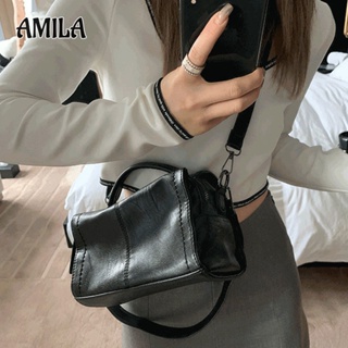 AMILA ใหม่กระเป๋าสะพายไหล่เฉพาะของเกาหลีระดับไฮเอนด์สีดำขนาดเล็กวัสดุหนัง PU กระเป๋าทรงสี่เหลี่ยม