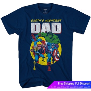 เสือยืดผู้ชาย เสื้อบอดี้โ Marvel Avengers Mightiest Dad Hulk Captain America Graphic Adult T-Shirt Avengers TeamUQw_11