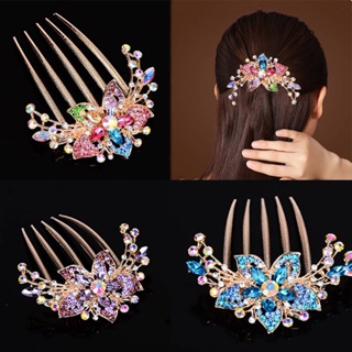 【AG】Hair Comb Flower Leaf Rhinestones Ladies Exquisite Long Lasting Hair Fork Hair Accessories