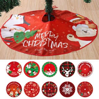 【AG】Christmas Tree Skirt Exquisite Print Anti-fade Comfortable Soft Large Area Scene Layout Bowknot Lace Up Party Decoration Xmas Tree Floor Mat Party Supplies