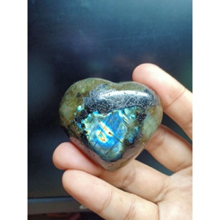 Labradorite 🔮ลาบราโดไรต์ "หินพ่อมด" ทรงหัวใจ หินธรรมชาติ หินมงคล คริสตัล ขนาดประมาณ 4.5×4.5 cm หนา 2 cm