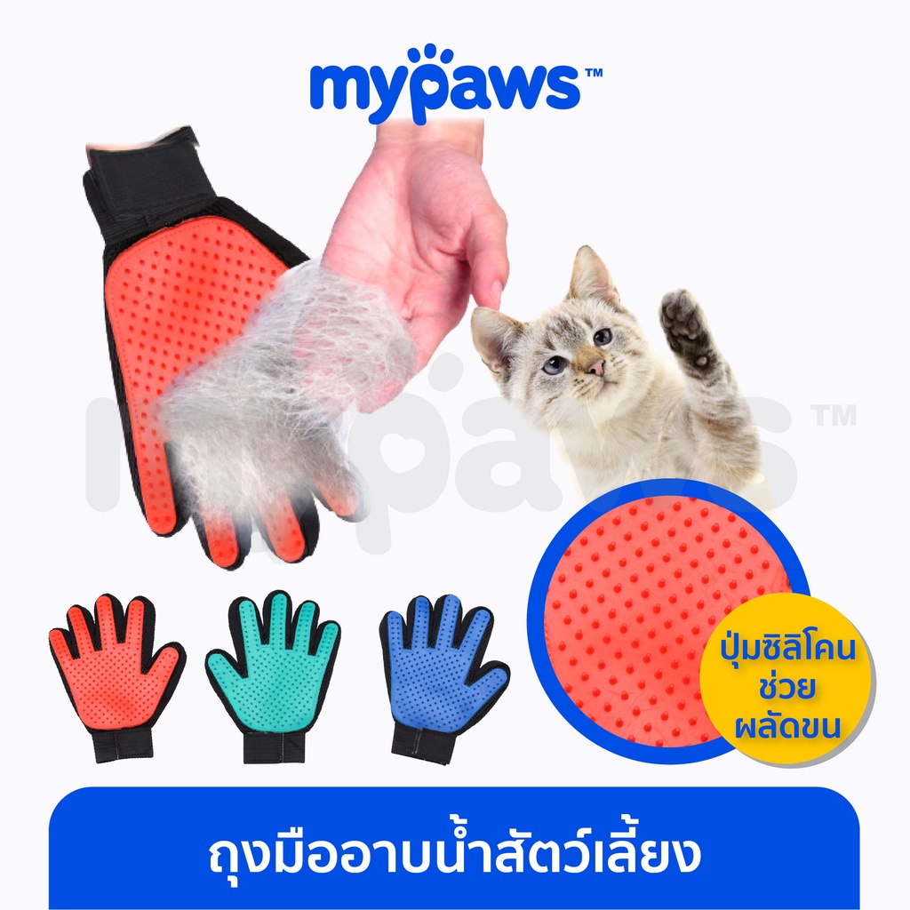 ภาพหน้าปกสินค้าMy Paws ถุงมืออาบน้ำสัตว์เลี้ยง (C) สุนัข แมว ถุงมือหวีขน ช่วยกำจัดขนส่วนเกิน