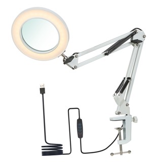 Tomshine Flexible Clamp-on Table Lamp with 8x Magnifier Swing Arm Dimmable LEDs Desk Light 3 Color Modes &amp; 10 Brightness