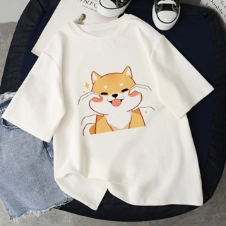 Shiba Inu Emoji พิมพ์แขนสั้นเสื้อยืดอินเทรนด์น่ารัก Unisex