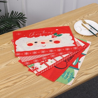【AG】Christmas Table Placemat Santa Claus/Tree/Reindeer/Balloon Thicker Dishwasher Safe Rectangle Tear-resistant Table Decor Heat Insulation Large Xmas Dining Table Ornament Mat for Kitchen