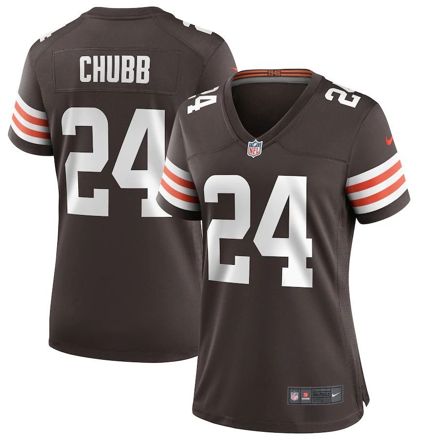 เสื้อกีฬารักบี้-ลายทีม-nfl-cleveland-browns-cleveland-browns-24-nick-เสื้อกีฬาแขนสั้น-ลาย-chubb-jersey-สําหรับผู้หญิง