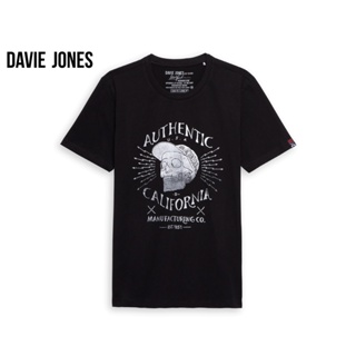 DAVIE JONES เสื้อยืดพิมพ์ลาย สีดำ Graphic Print T-Shirt in black TB0328BK