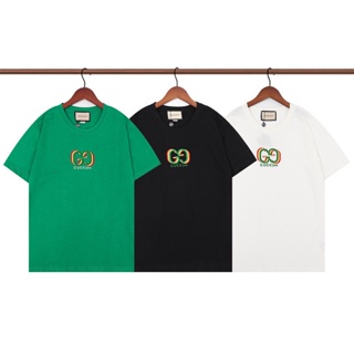 GUCCI w first three -color logo embroidered men and women couple short -sleeved shirts