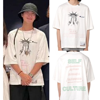 KPOP BTS Rap Monster เสื้อยืดผ้าฝ้ายเดียวกันผู้ชายผู้หญิงขนาดพิเศษ INS แนวโน้มแฟชั่นอนุสาวรีย์เทพีเสรีภาพพิมพ์แขนสั_03