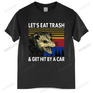 เสื้อยืด พิมพ์ลาย Raccoon Lets Eat Trash Get Hit By A Car สไตล์วินเทจ สําหรับผู้ชาย