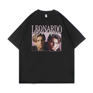 เสื้อยืดสีขาวเสื้อยืด ขนาดใหญ่ พิมพ์ลาย  Leonardo Di Caprio | สีดํา | เสื้อยืด ขนาดใหญ่ | สไตล์วินเทจ | เสื้อท็อปสามารถS