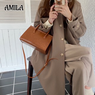 Amila กระเป๋าสะพายไหล่ หนังแว็กซ์น้ํามัน แนวทะแยง ลําลอง เข้ากับทุกการแต่งกาย สไตล์เกาหลี เรโทร สําหรับผู้หญิง