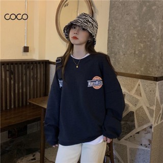 Coco~เสื้อกันหนาว เสื้อกันหนาวแขนยาว คอกลม พิมพ์ลายตัวอักษร ขนาดใหญ่ แฟชั่นผู้หญิง