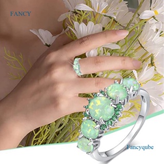 Fancy แหวนโอปอล ชุบเงิน 925 ประดับพลอยโอปอล สีเขียว สําหรับผู้หญิง