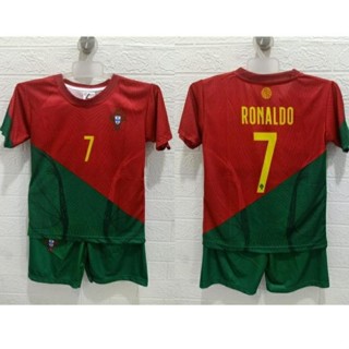 เสื้อกีฬาแขนสั้น ลายทีมชาติฟุตบอล Portugal World Cup 2022 สําหรับเด็ก 2023