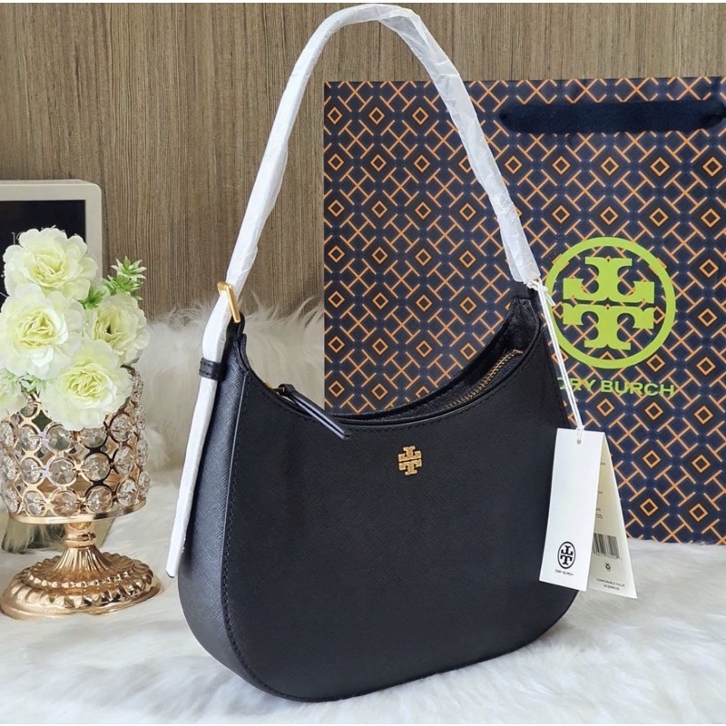 สด-ผ่อน-กระเป๋าสีดำ-สีเหลือง-9-นิ้ว-tory-burch-137416-emerson-zip-shoulder-bag