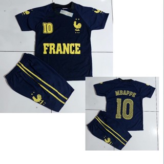 ชุดเสื้อกีฬาแขนสั้น ลายทีมชาติฟุตบอล French World Cup MBAPPE สไตล์ฝรั่งเศส สําหรับเด็ก