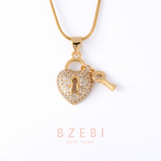 BZEBI สร้อยคอ แฟชั่น เครื่องประดับ จี้ หรูหรา คลาสสิก โซ่ สไตล์เกาหลี 18k  จี้แม่กุญแจล็อคกระดาษ สีทอง สําหรับผู้หญิง 581n