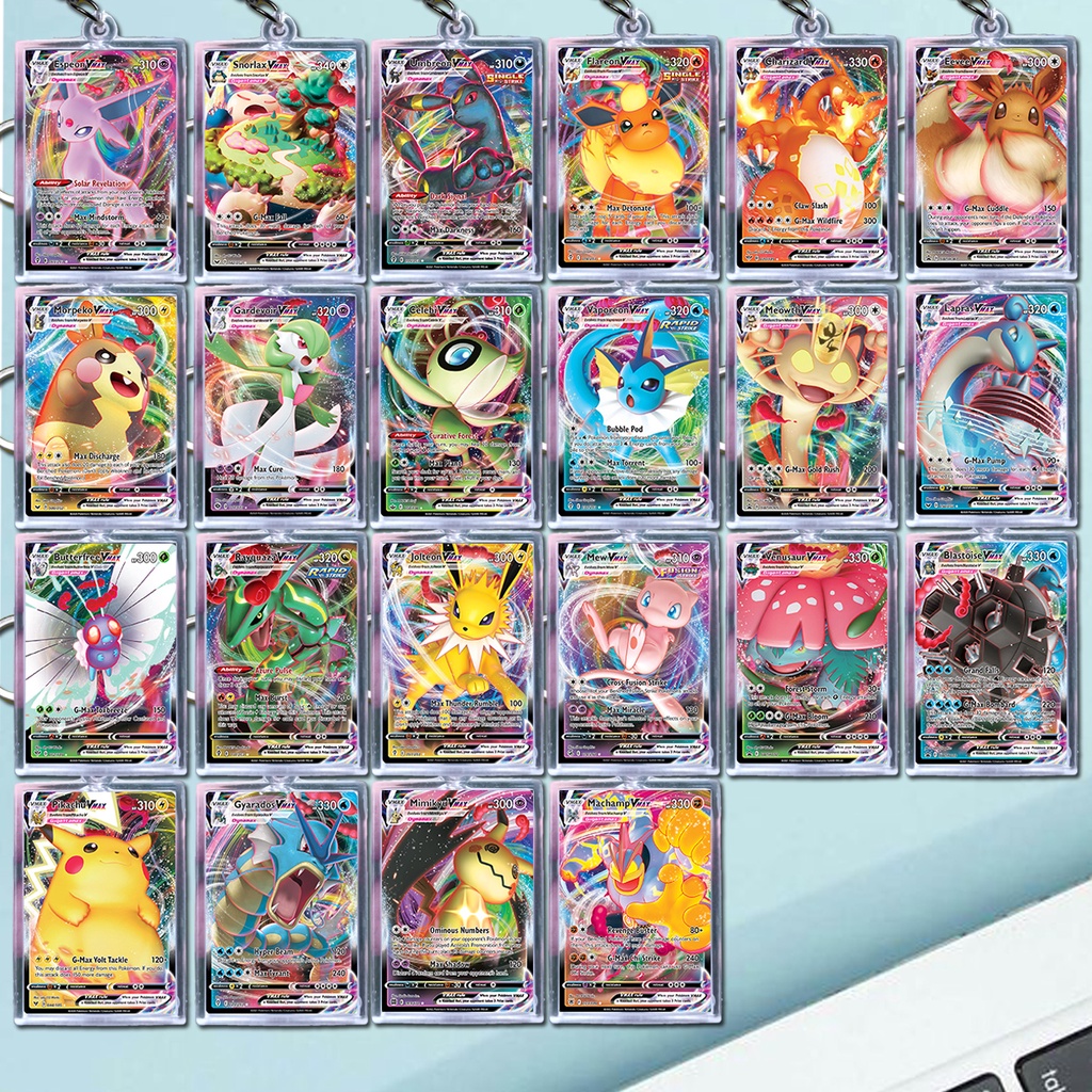 Gantungan Pokemon Vmax Hologram Keychain พวงกุญแจการ์ดด้านหน้าและ ...