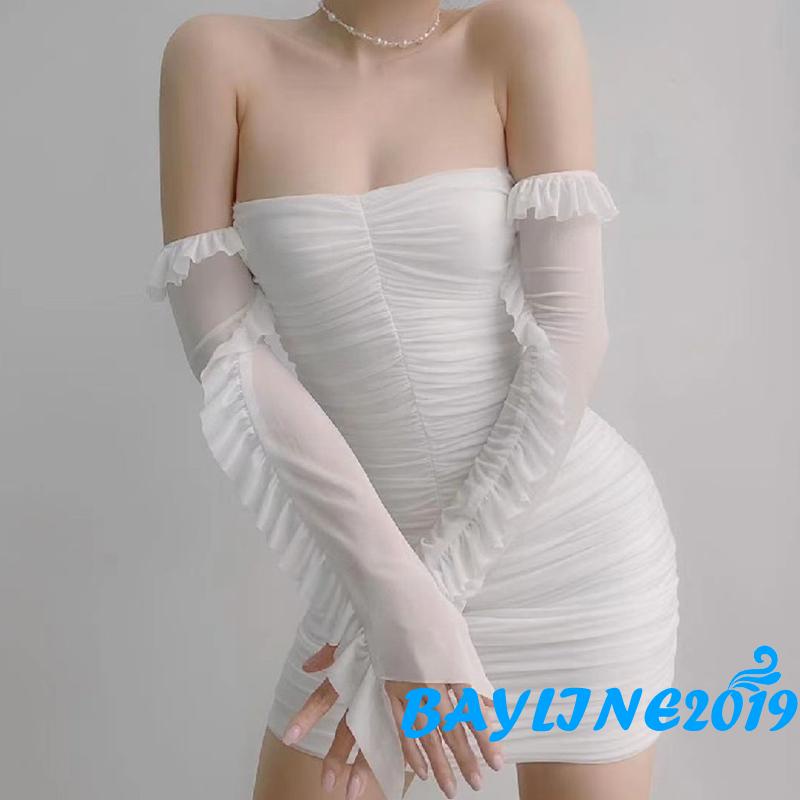 bay-ชุดมินิเดรส-บอดี้คอน-แขนยาว-ผ้าตาข่ายซีทรู-โชว์หลัง-สีพื้น-สําหรับผู้หญิง