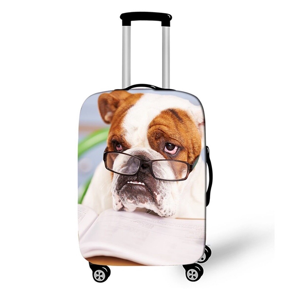 ผ้าคลุมกระเป๋าเดินทางลายหมาคุณปู่ใส่แว่น-luggage-cover-ผ้ายืดได้-มีขนาดตั้งแต่-18-32นิ้ว