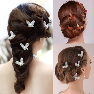 【AG】6 Pcs Butterfly U Shaped Hairpin Bride Headwear Wedding Party Hair Accessories