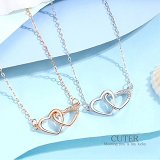 s925 Cuter necklace สร้อยคอเงินแท้ หัวใจคู่ ประดับ Cubic Zirconia (CZ)