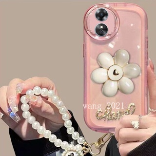 2023 Hot Selling Phone Case OPPO A78 5G A17 A17k เคส New Transparent Silicone Petal Holder Casing with Pearl Lanyard Lens Protection Solid Color Soft Case เคสโทรศัพท