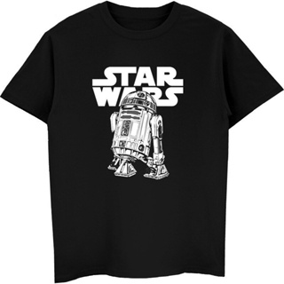 เสื้อยืดสีดำอินเทรนด์เสื้อยืดแขนสั้น ผ้าฝ้าย 100% พิมพ์ลาย Star Wars R2D2 สไตล์ฮาราจูกุ แนวสตรีท เหมาะกับฤดูร้อน สํ_01