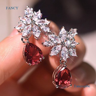 Fancyqube เครื่องประดับ ต่างหูเพทาย ลูกบาศก์ หรูหรา สไตล์โรแมนติก สําหรับเจ้าสาว งานแต่งงาน