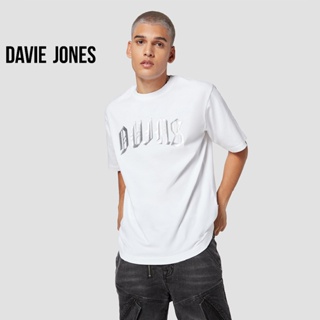 DAVIE JONES เสื้อยืดโอเวอร์ไซส์ พิมพ์ลายโลโก้ สีขาว Graphic Print Oversized T-Shirt in white LG0044WH