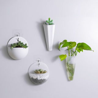 【AG】Hanging Flowerpot Eco-friendly Punch-free Plastic Hydroponic Wall Plant Vase for Garden