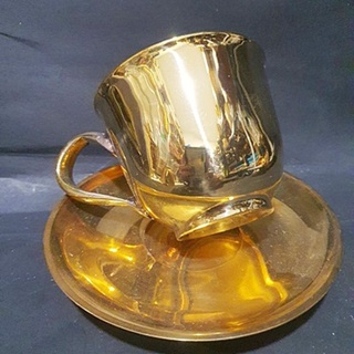 ถ้วยกาแฟพร้อมจานรอง ใหญ่ ทองเหลืองไทย