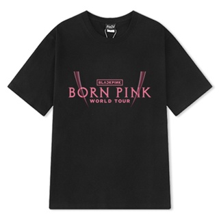 เสื้อยืดลําลอง ผ้าฝ้าย แขนสั้น คอกลม พิมพ์ลาย KPOP BLACKPINK BORN PINK World Tour สไตล์เกาหลี แฟชั่นฮาราจูกุ สําหรับผู้ช