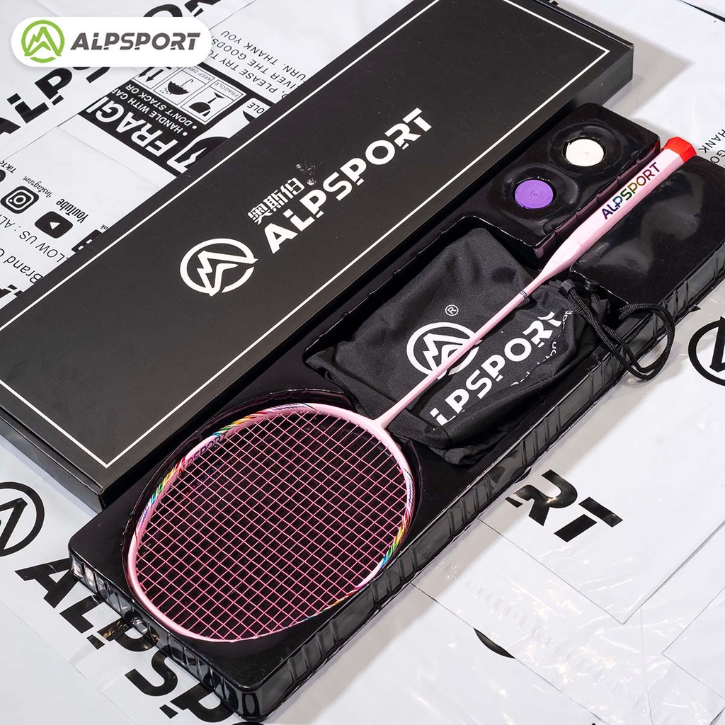 alpsport-bbq2-0-ไม้แบดมินตัน-คาร์บอนไฟเบอร์-100-8u-24-30-ปอนด์-พร้อมสายฟรีกล่องของขวัญ