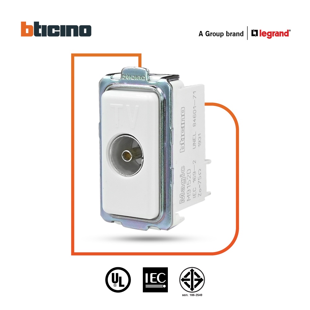 bticino-เต้ารับทีวี-แบบขนานแกนกลางตัวเมีย-1ช่อง-เมจิก-สีขาว-tv-female-socket-1-module-white-magic-m9152d-btismart