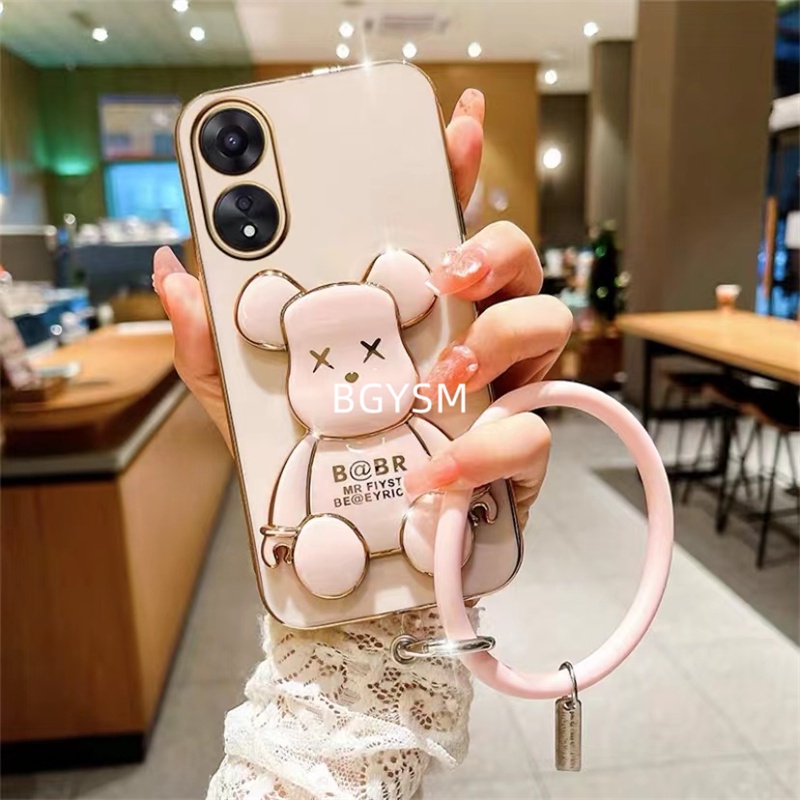 ใหม่-พร้อมส่ง-เคสโทรศัพท์มือถือ-ลายหมีน่ารัก-พร้อมขาตั้ง-และสายคล้องมือ-สําหรับ-oppo-a58-a78-4g-a584g