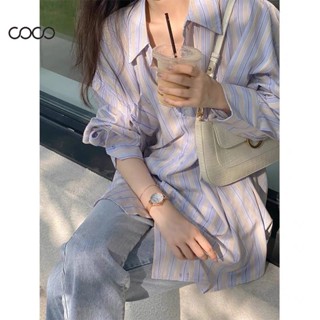 Coco~เสื้อเชิ้ต แขนยาวสไตล์วินเทจ ผ้าสไตล์บาง เสื้อผ้าแฟชั่นสตรี