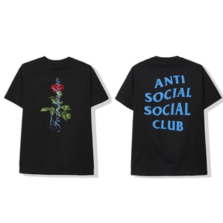 Anti SOCIAL SOCIAL CLUB ASSC เสื้อยืด แขนสั้น ลายดอกกุหลาบ สีดํา สําหรับผู้ชาย และผู้หญิง เหมาะกับฤดูร้อ เสื้อยืดแขนสั้น